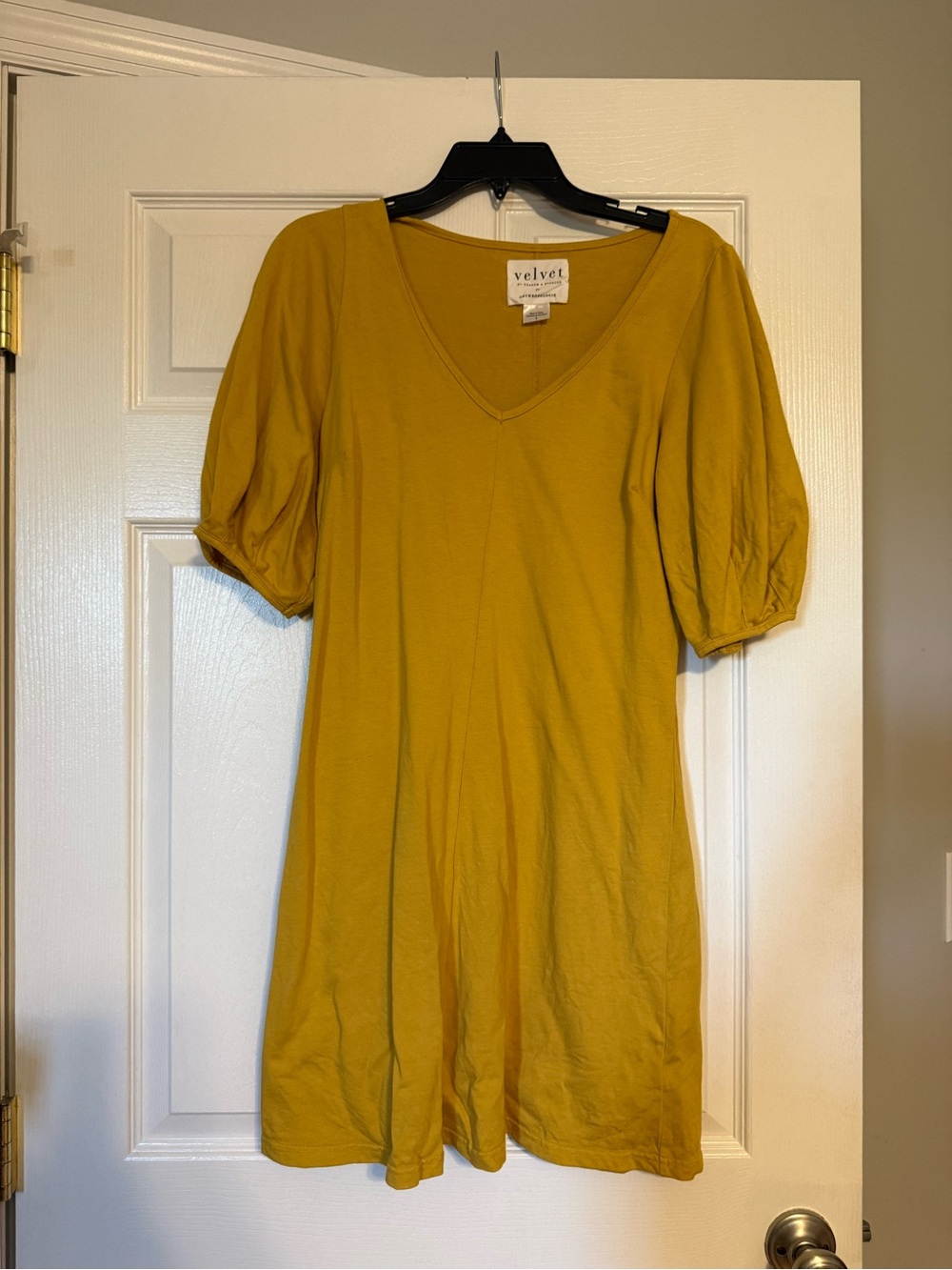 Velvet by Graham & Spencer Mustard V-Neck Puff Sleeve Tunic